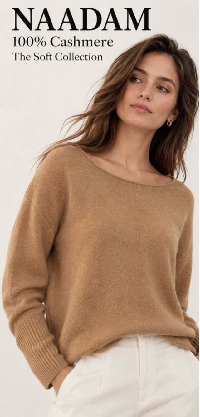 NAADAM 100% Cashmere Sweater Large Camel Oversized Relaxed Crewneck Quiet Luxury